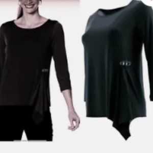IMAN Global Chic Women’s Asymmetric Flounce Top Black XL
